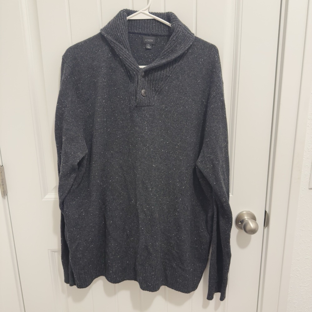 J.Crew Men's Cowl Button Pullover Sweater Dark Gray Speckled Size XL